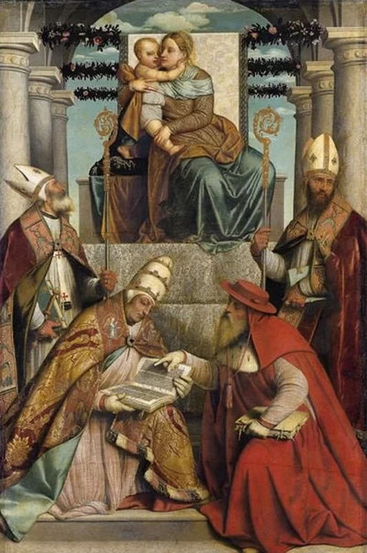 169-Alessandro Bonvicino-Moretto-Madonna col Bambino in gloria con i santi Gregorio Magno, Girolamo, Ambrogio e Agostino-Francoforte